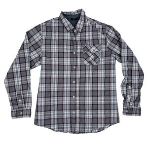 Burnside Men's Plaid Flannel Button Up Shirt Size L Blue Gray Rust